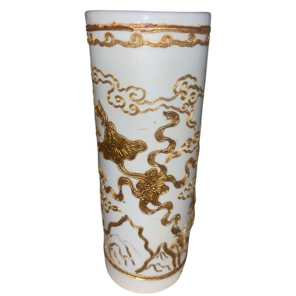 Chinese Blanc de Chine Vase with Gold Filigree Foo Dog & Phoenix Motif - Picture 3 of 4